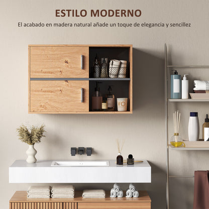 Bathroom Auxiliary Cabinet Wall Mounted Bathroom Cabinet with Open Compartments and 2 Doors Modern Bathroom Cabinet for Kitchen Entrance 31.5"L x 13.8"W x 22.6"H Natural