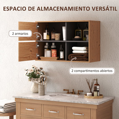 Bathroom Auxiliary Cabinet Wall Mounted Bathroom Cabinet with Open Compartments and 2 Doors Modern Bathroom Cabinet for Kitchen Entrance 31.5"L x 13.8"W x 22.6"H Natural