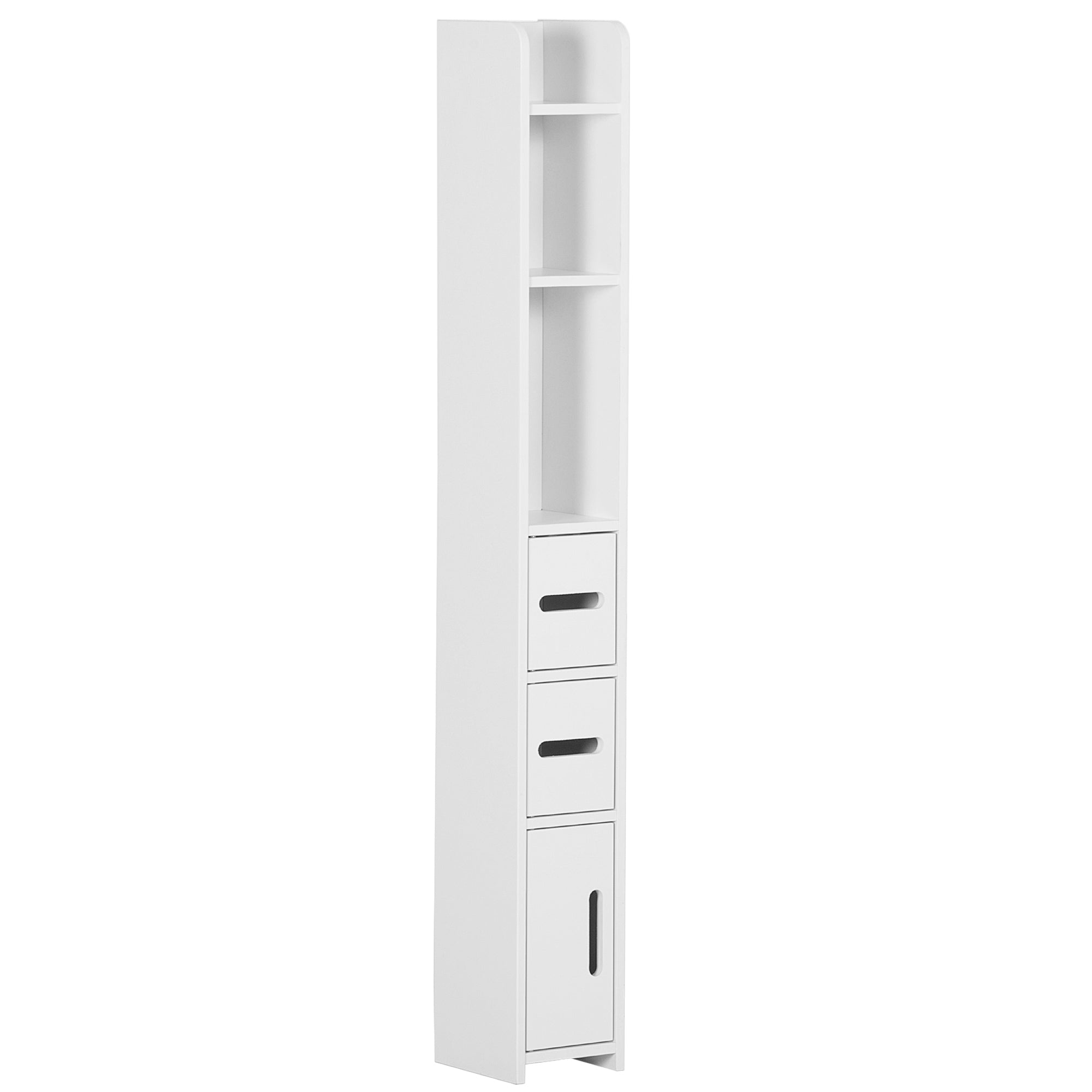 Bathroom Column Cabinet with 3 Doors 3 Open Shelves and Anti-Tilt System Modern Style 15x17x120 cm White