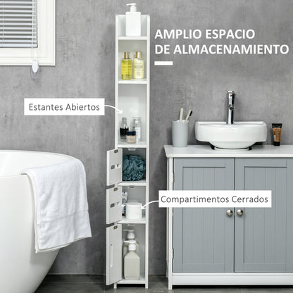 Bathroom Column Cabinet with 3 Doors 3 Open Shelves and Anti-Tilt System Modern Style 15x17x120 cm White