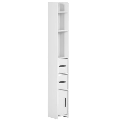 Bathroom Column Cabinet with 3 Doors 3 Open Shelves and Anti-Tilt System Modern Style 15x17x120 cm White