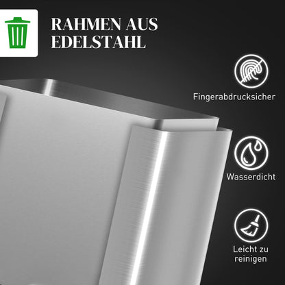 Trash Can 40L Step Trash Can with Lid and Foot Pedal, Waste Bin with 2 Inner Bins, Soft Close Function for Living Room, Office, Stainless Steel, Silver, 40 x 34.8 x 59 cm