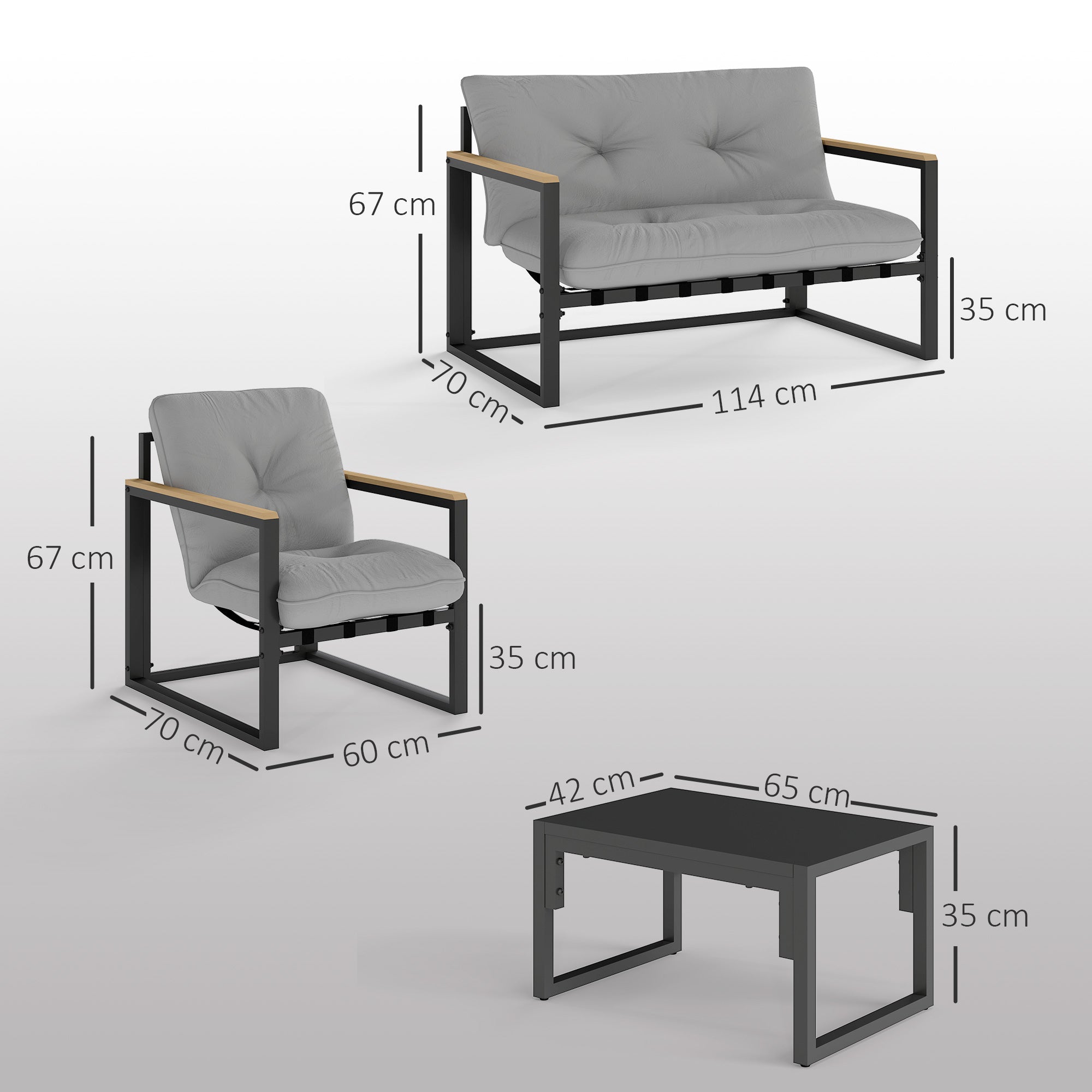 Garden Furniture Set 4 Persons Weatherproof Balcony Furniture Set with 2-Seater Sofa, Armchair Seat Cushion Side Table Outdoor Seating Group Patio Furniture Garden Lounge for Garden Balcony Light Grey