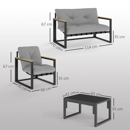 Garden Furniture Set 4 Persons Weatherproof Balcony Furniture Set with 2-Seater Sofa, Armchair Seat Cushion Side Table Outdoor Seating Group Patio Furniture Garden Lounge for Garden Balcony Light Grey