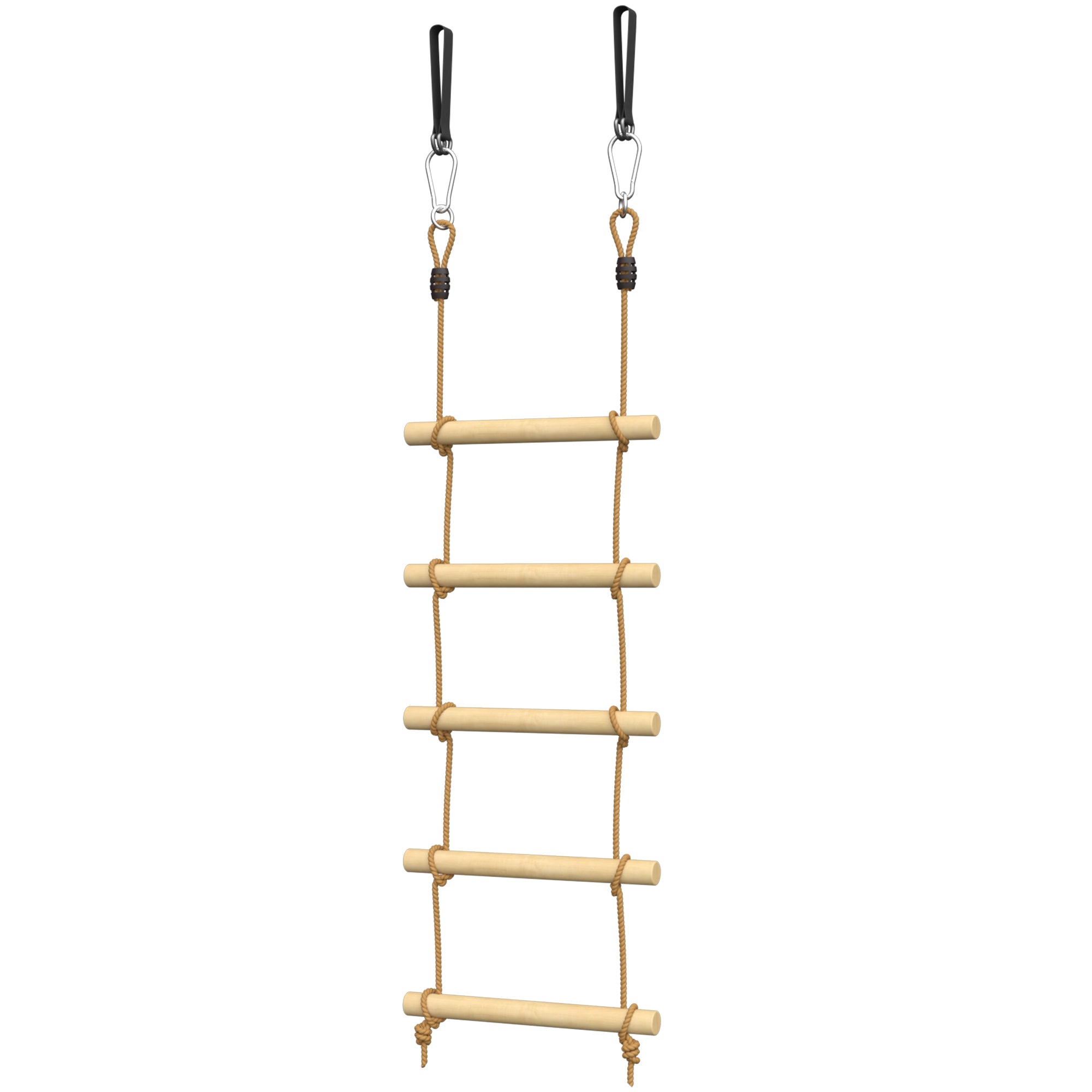 Ninja Line Kids 5-Rung Climbing Ladder & 1.8 m (5.9 ft) Slackline Set — Natural Wood, Includes 2 Carabiners & 2 Tree Straps (Ages 3–8)