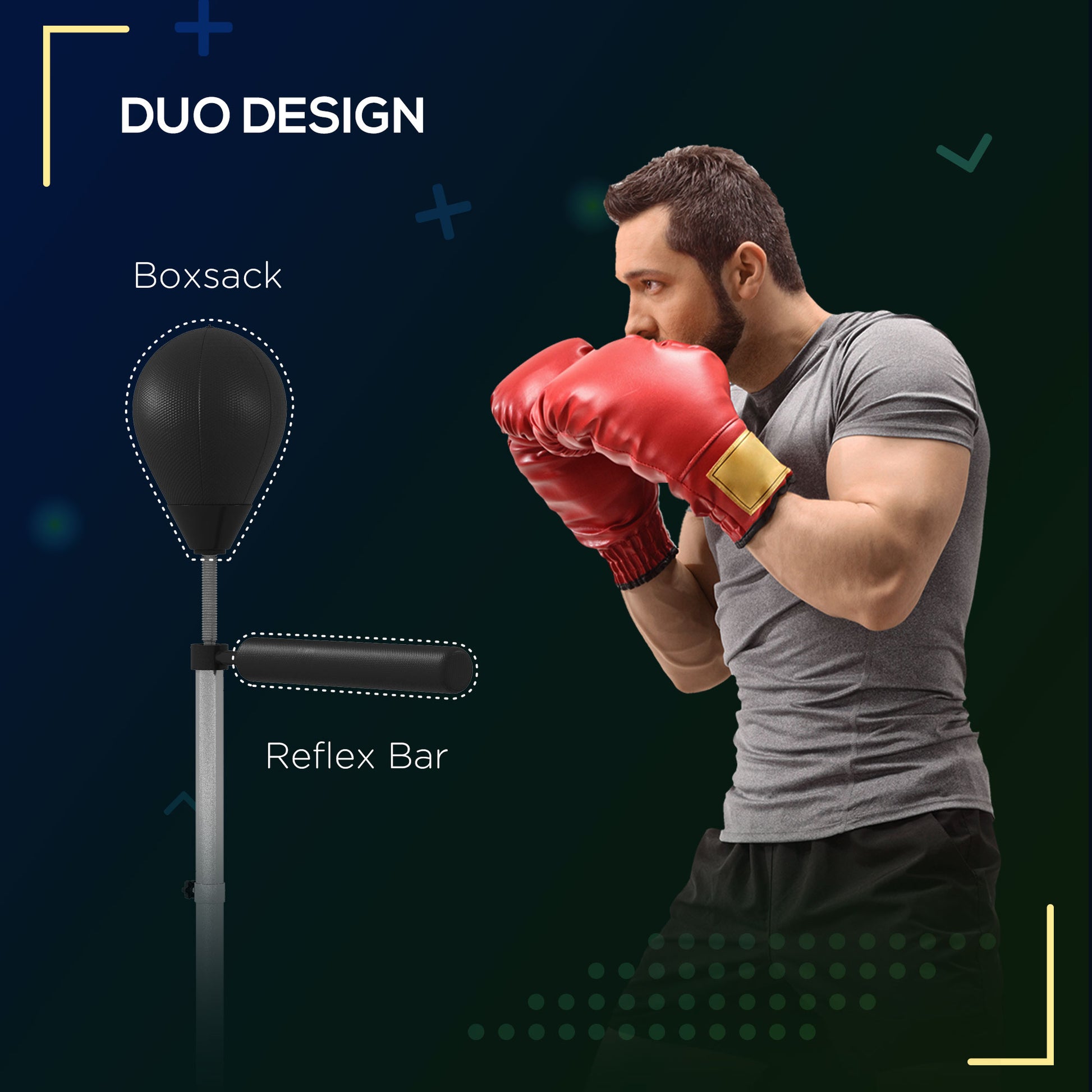 SPORTNOW Boxing Bag, Boxing Stand with Reflex Bar, Punching Ball, 1.6-2.05m Height Adjustable Standing Boxing Trainer, Standing Boxing Ball for Boxing, Faux Leather