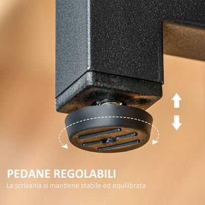 Double Desk with Shelves and Monitor Shelf in Industrial Style, Desk with Space-Saving Bookshelf for Office and Study in Metal and MDF, 200x53x100cm, Brown