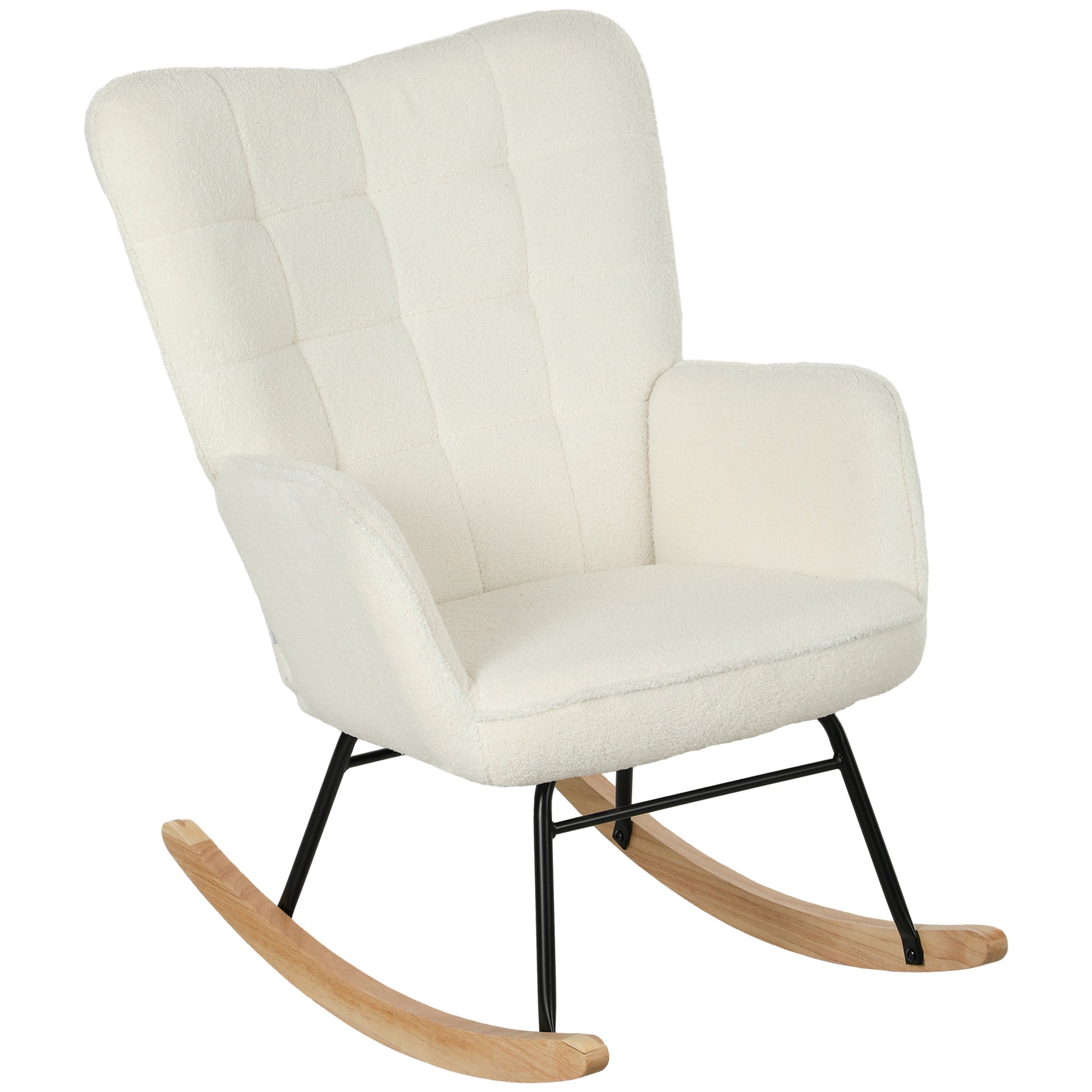 Rocking Chair, Rocking Armchair with Berber Fleece Look, Armrest, Padded Chair with Wooden Rockers, Recliner for Living Room, Bedroom, Supports up to 120kg, White
