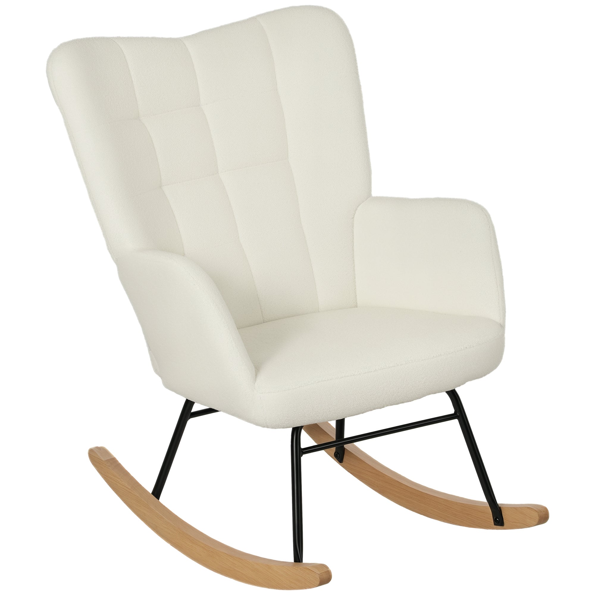 Rocking Chair, Rocking Armchair with Berber Fleece Look, Armrest, Padded Chair with Wooden Rockers, Recliner for Living Room, Bedroom, Supports up to 120kg, White