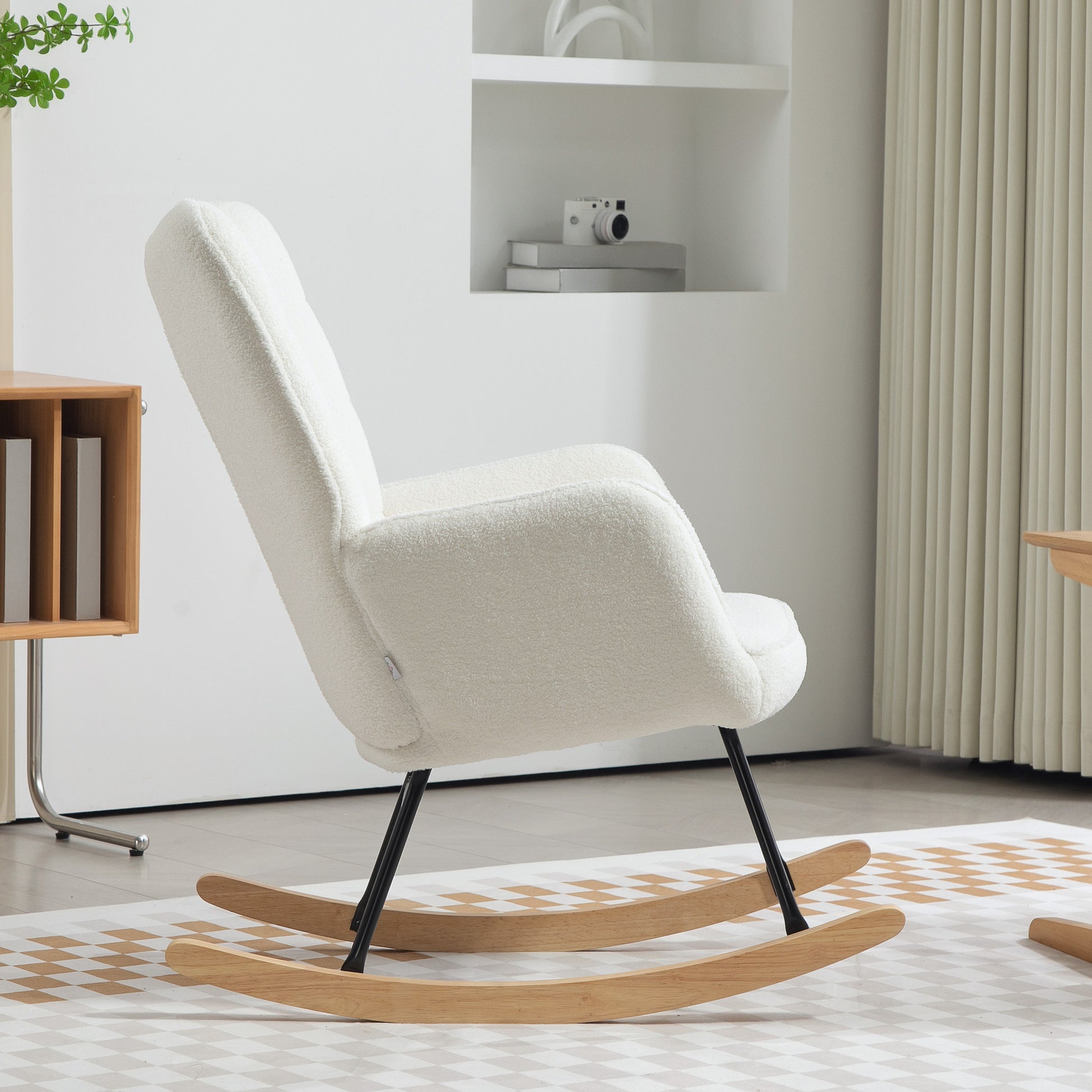 Rocking Chair, Rocking Armchair with Berber Fleece Look, Armrest, Padded Chair with Wooden Rockers, Recliner for Living Room, Bedroom, Supports up to 120kg, White