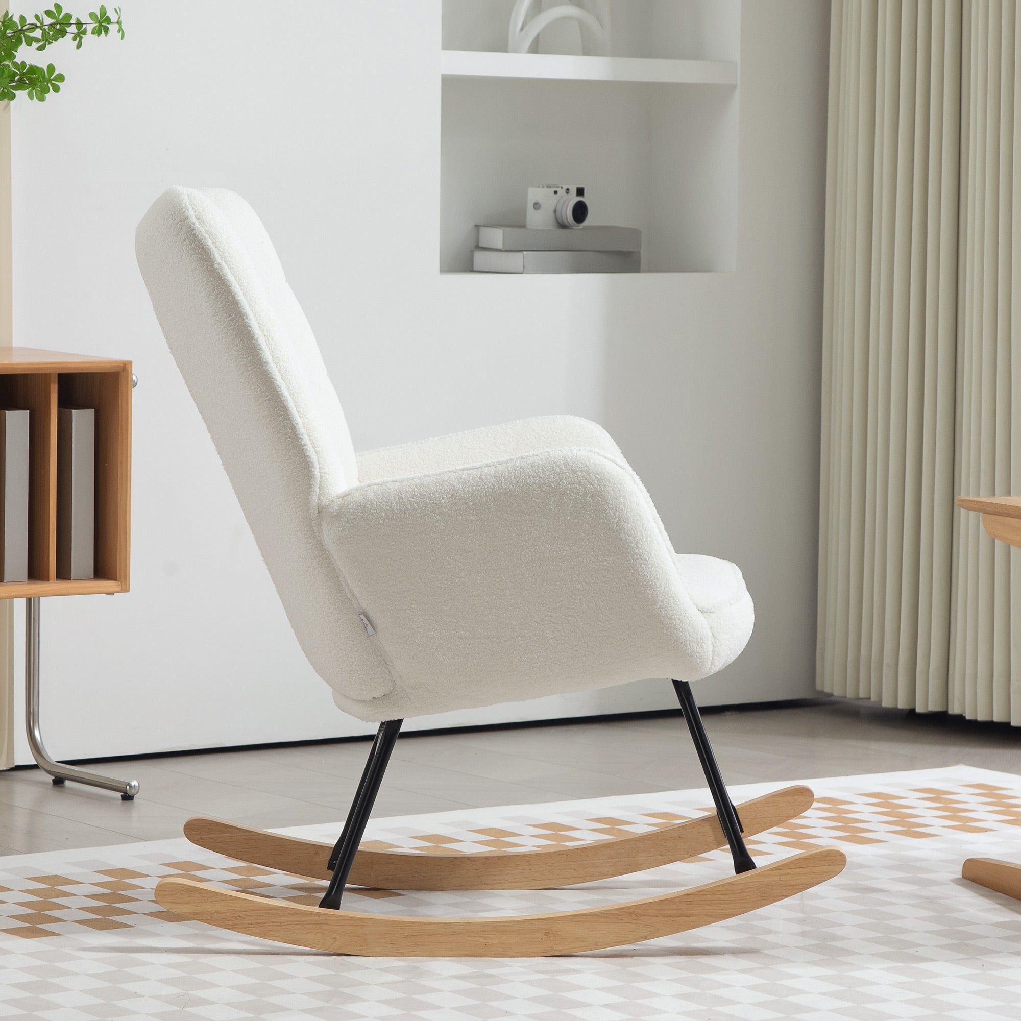 Rocking Chair, Rocking Armchair with Berber Fleece Look, Armrest, Padded Chair with Wooden Rockers, Recliner for Living Room, Bedroom, Supports up to 120kg, White