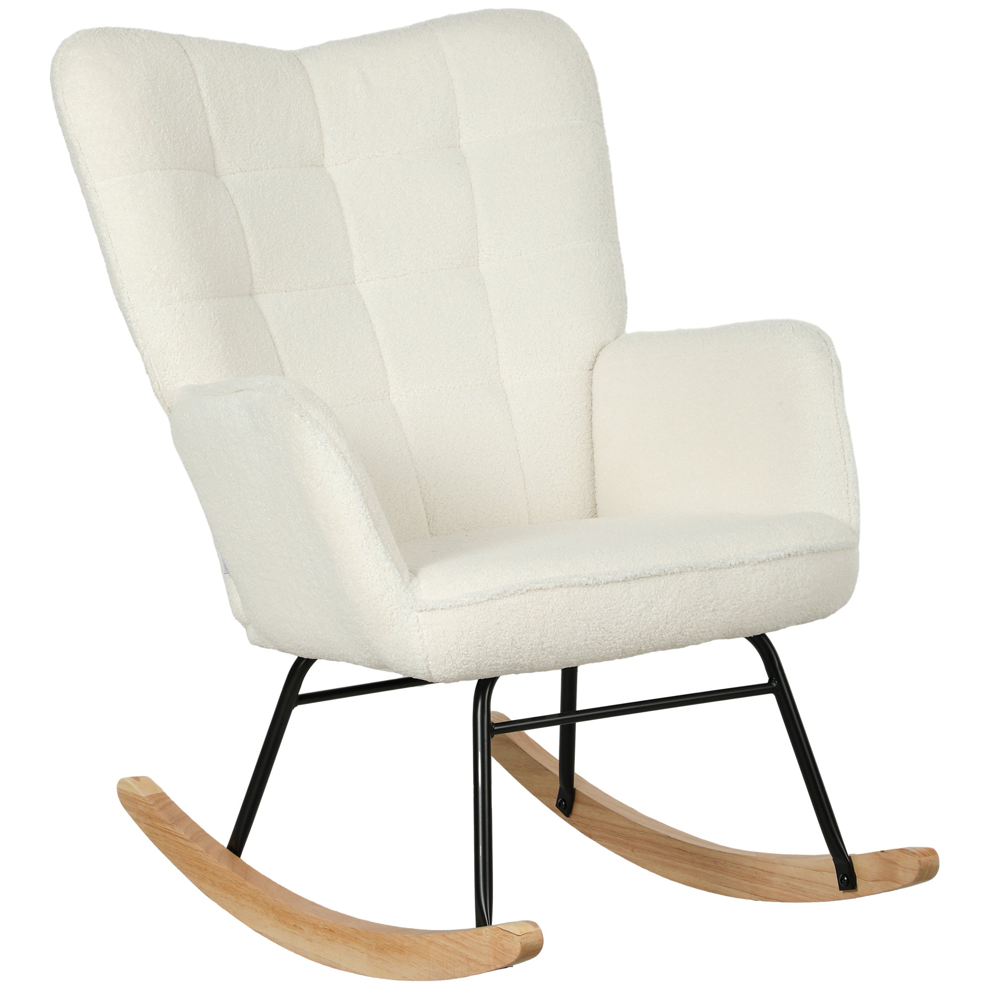 Rocking Chair, Rocking Armchair with Berber Fleece Look, Armrest, Padded Chair with Wooden Rockers, Recliner for Living Room, Bedroom, Supports up to 120kg, White