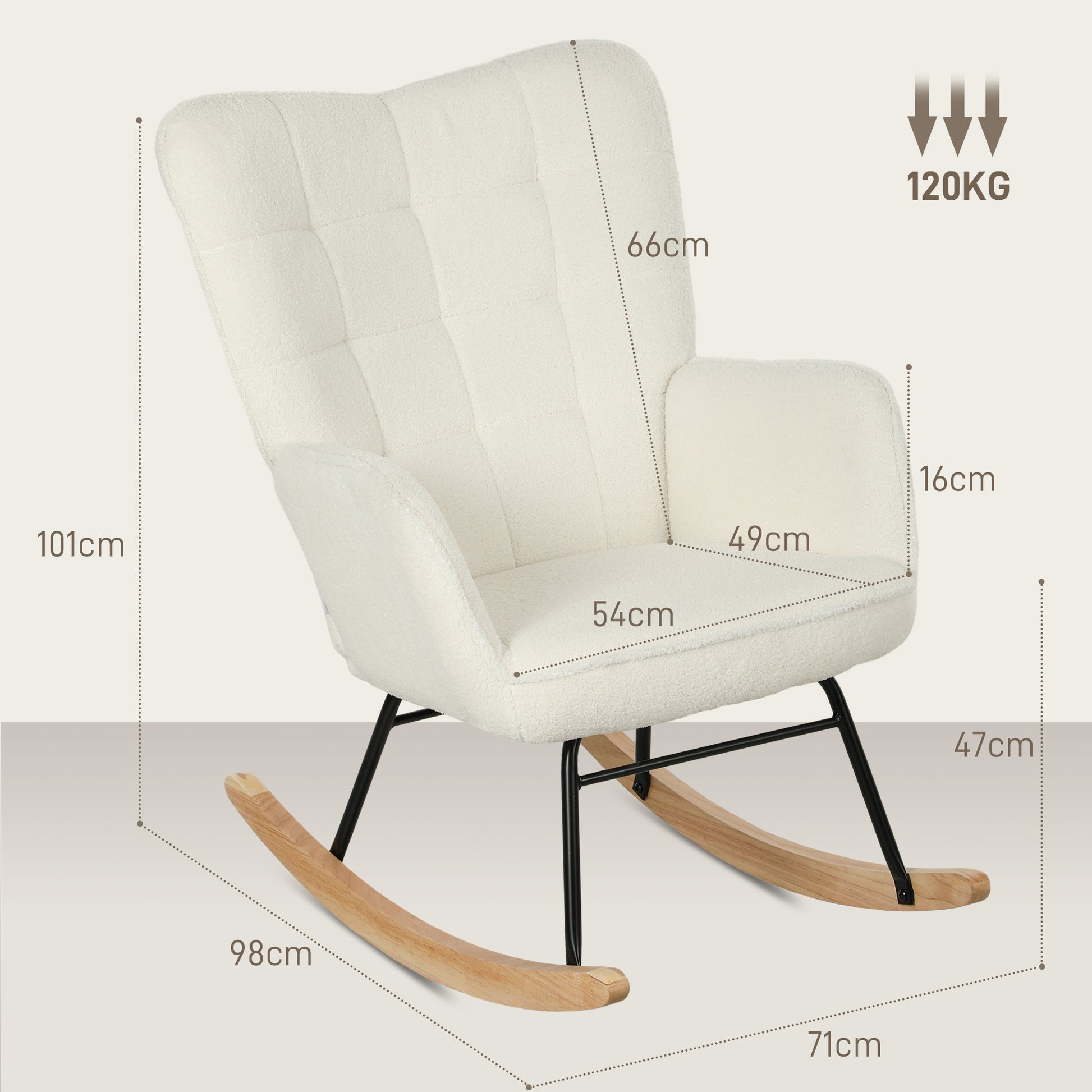 Rocking Chair, Rocking Armchair with Berber Fleece Look, Armrest, Padded Chair with Wooden Rockers, Recliner for Living Room, Bedroom, Supports up to 120kg, White