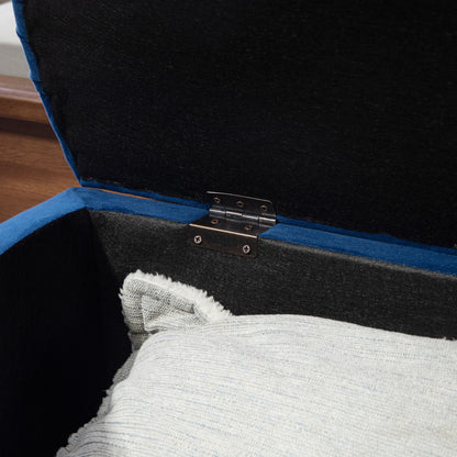 Storage Bench, Tufted Design Half-Circle Storage Chest Ottoman with Velvet Upholstery, Rubber Wood Legs, for Living Room, Bedroom, Entryway, 120 x 46 x 42 cm, Blue