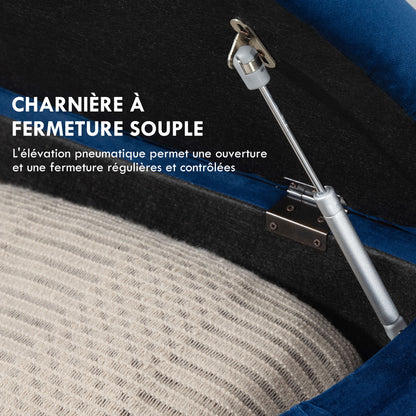 Storage Bench, Tufted Design Half-Circle Storage Chest Ottoman with Velvet Upholstery, Rubber Wood Legs, for Living Room, Bedroom, Entryway, 120 x 46 x 42 cm, Blue