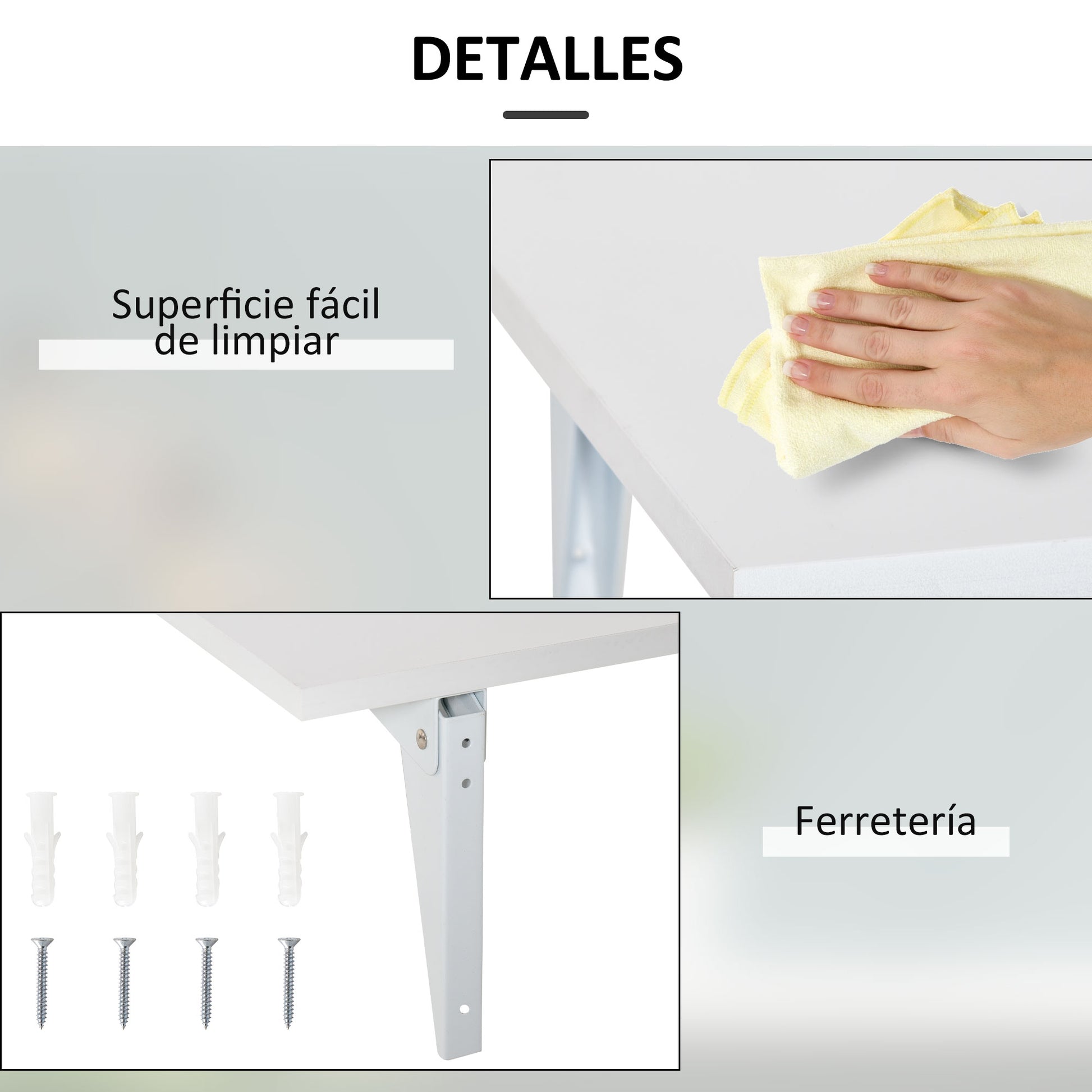 Folding Wall Table Foldable Wall-Mounted Wood Table Space Saving for Kitchen Dining Room Bedroom Load 10 kg 60x40x20 cm White
