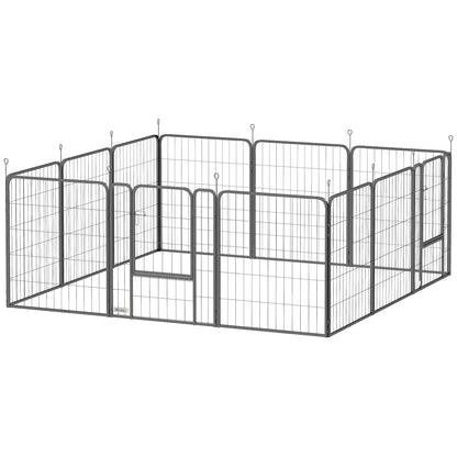 Dog Playpen, 12 Panel Modular and Foldable Dog Pen, Portable Steel Enclosure 80H cm with 2 Doors, Fence for Small and Medium Dogs, Indoor and Outdoor, Black