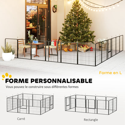 Dog Playpen, 12 Panel Modular and Foldable Dog Pen, Portable Steel Enclosure 80H cm with 2 Doors, Fence for Small and Medium Dogs, Indoor and Outdoor, Black