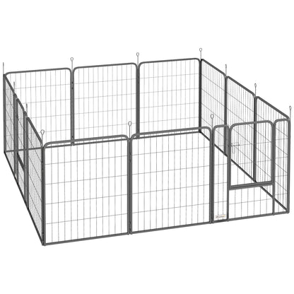 Dog Playpen, 12 Panel Modular and Foldable Dog Pen, Portable Steel Enclosure 80H cm with 2 Doors, Fence for Small and Medium Dogs, Indoor and Outdoor, Black