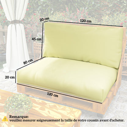 Outdoor Pallet Cushions for 2 Seats, Washable Euro Pallet Seat Cushions, 2 Pieces 120 x 80 cm and 120 x 45 cm, UPF20+, 20 cm Thick, Beige