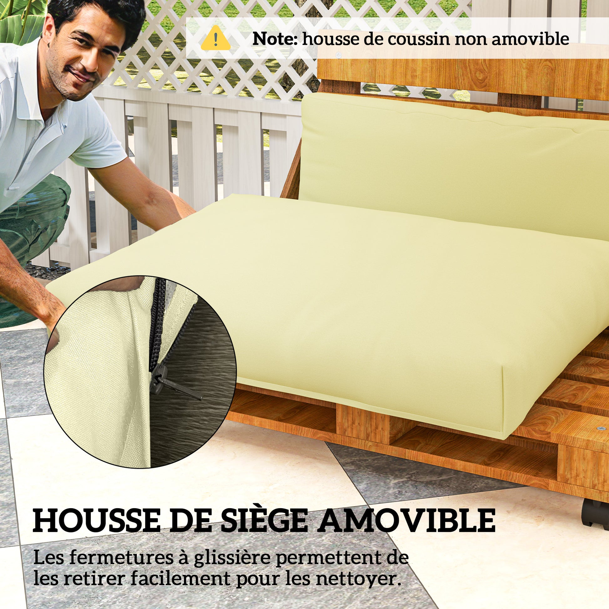 Outdoor Pallet Cushions for 2 Seats, Washable Euro Pallet Seat Cushions, 2 Pieces 120 x 80 cm and 120 x 45 cm, UPF20+, 20 cm Thick, Beige
