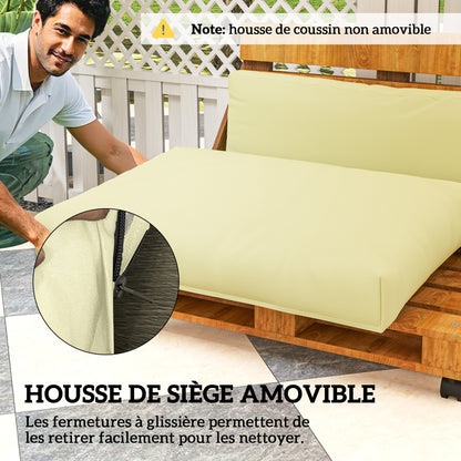 Outdoor Pallet Cushions for 2 Seats, Washable Euro Pallet Seat Cushions, 2 Pieces 120 x 80 cm and 120 x 45 cm, UPF20+, 20 cm Thick, Beige