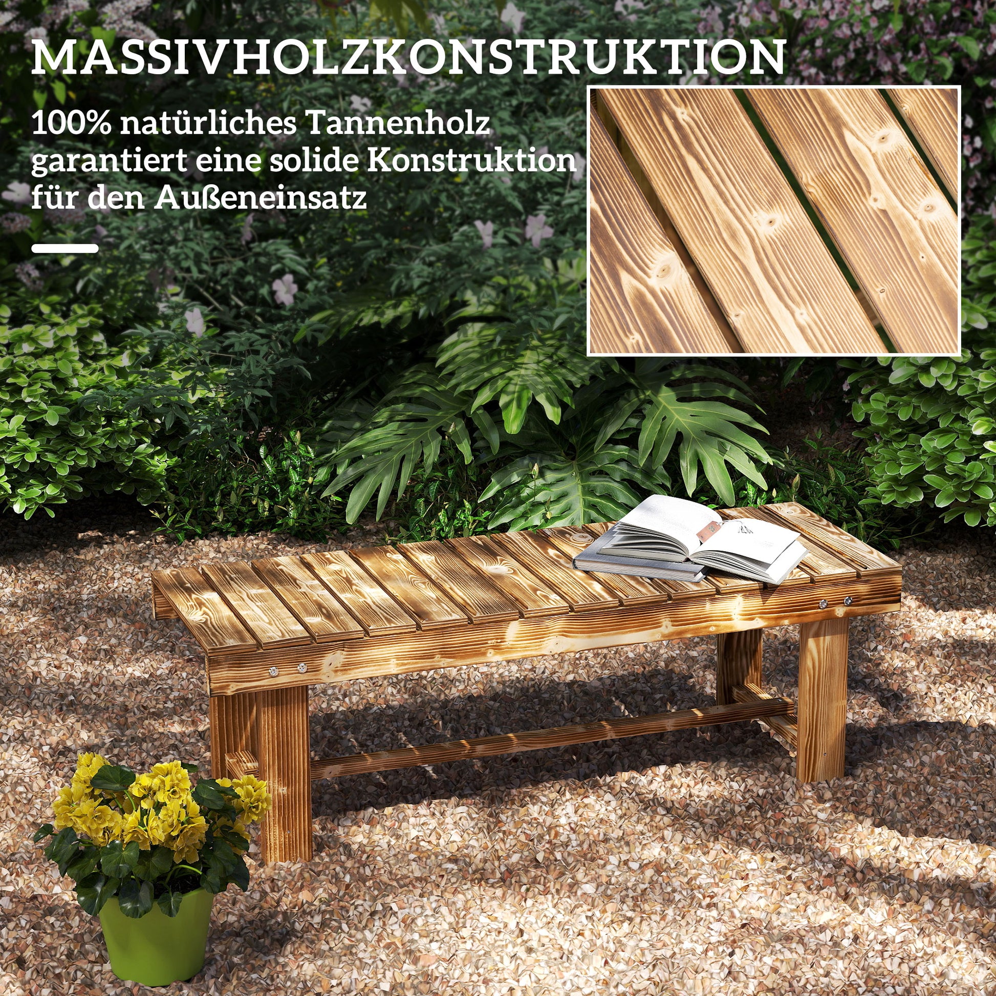 Garden Bench, 2-Seater Wood Bench, Seat Bench, Garden Furniture, Rustic Bench, Solid Wood, Dark Brown, 110 x 38 x 35 cm