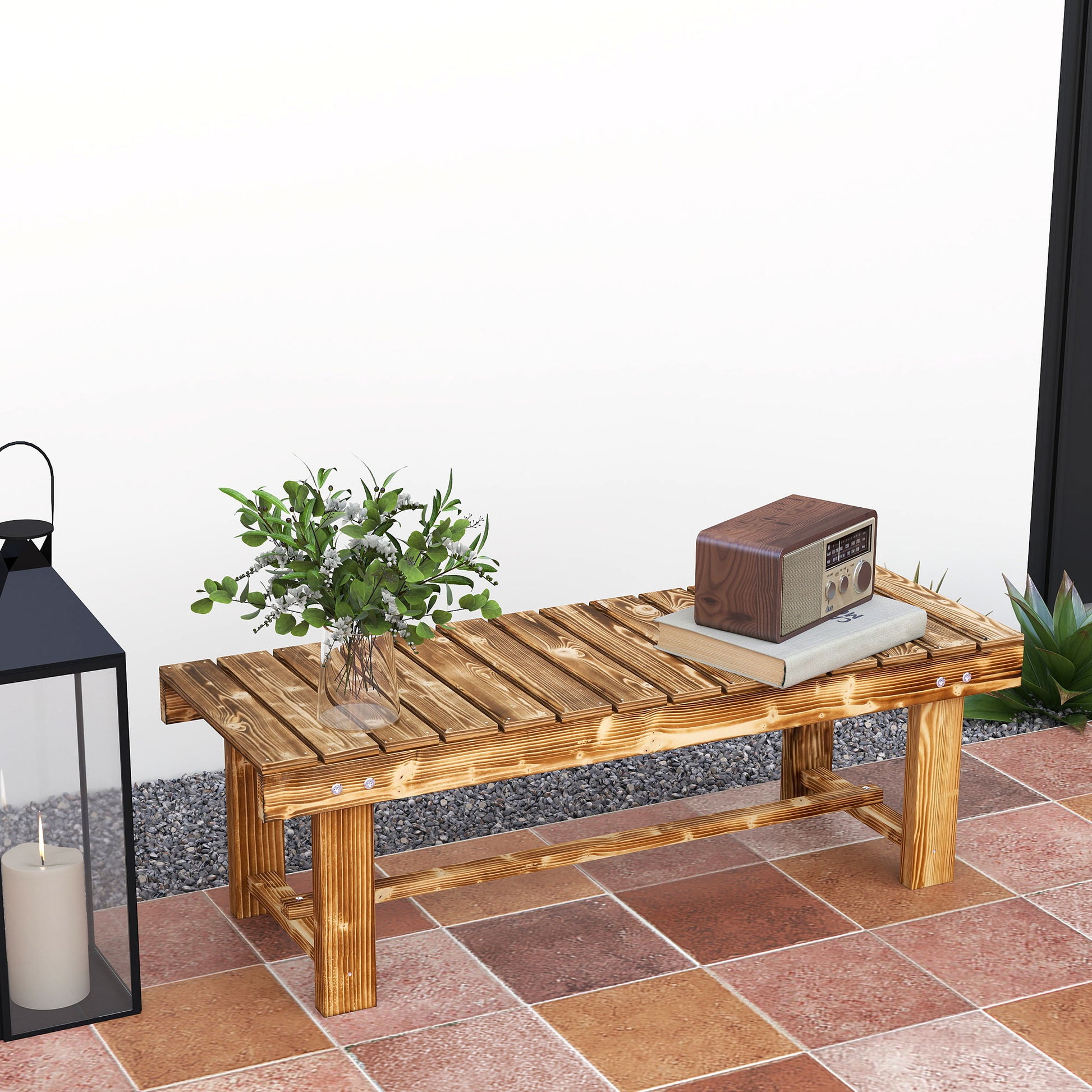 Garden Bench, 2-Seater Wood Bench, Seat Bench, Garden Furniture, Rustic Bench, Solid Wood, Dark Brown, 110 x 38 x 35 cm