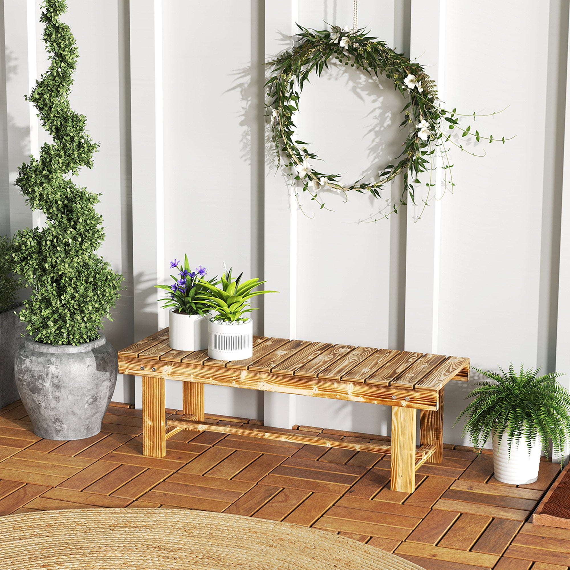 Garden Bench, 2-Seater Wood Bench, Seat Bench, Garden Furniture, Rustic Bench, Solid Wood, Dark Brown, 110 x 38 x 35 cm