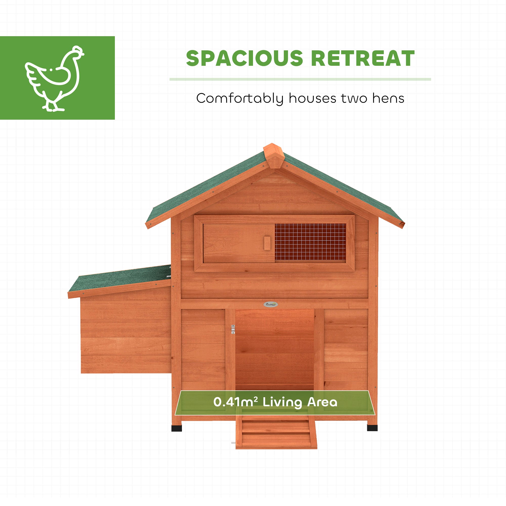 Wooden Chicken Coop 113.5 x 67.5 x 95.5 cm (44.7 x 26.6 x 37.6 in) with Nest Box, 2 Perches, Ramp, Sliding Window, Waterproof Roof, Pull-Out Tray — For 2 Hens/Ducks/Rabbits — Orange