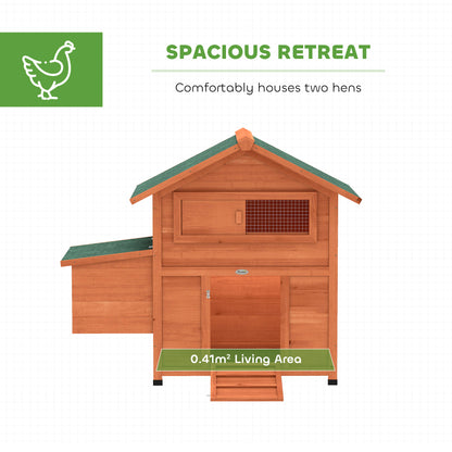 Wooden Chicken Coop 113.5 x 67.5 x 95.5 cm (44.7 x 26.6 x 37.6 in) with Nest Box, 2 Perches, Ramp, Sliding Window, Waterproof Roof, Pull-Out Tray — For 2 Hens/Ducks/Rabbits — Orange