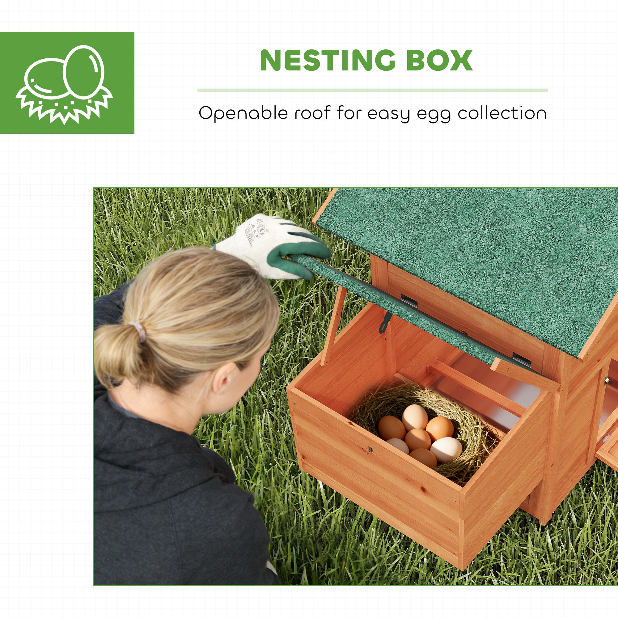 Wooden Chicken Coop 113.5 x 67.5 x 95.5 cm (44.7 x 26.6 x 37.6 in) with Nest Box, 2 Perches, Ramp, Sliding Window, Waterproof Roof, Pull-Out Tray — For 2 Hens/Ducks/Rabbits — Orange