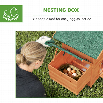 Wooden Chicken Coop 113.5 x 67.5 x 95.5 cm (44.7 x 26.6 x 37.6 in) with Nest Box, 2 Perches, Ramp, Sliding Window, Waterproof Roof, Pull-Out Tray — For 2 Hens/Ducks/Rabbits — Orange