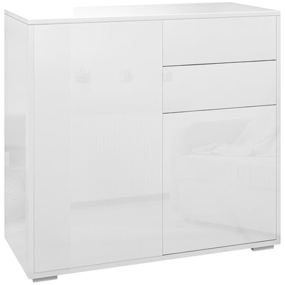 Storage cabinet buffet sideboard storage cabinet with 2 drawers and 2 door cabinets, adjustable shelves, for living room, kitchen, bedroom, 79 x 36 x 74 cm glossy white