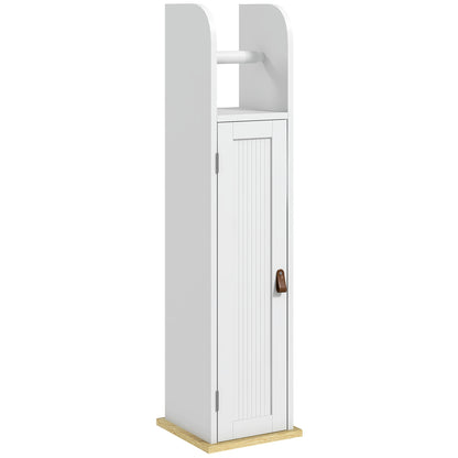 Bathroom Column Bathroom Cabinet with Open Compartment Door 2 Adjustable Shelves and Roll Holder Modern Style 20x20x80 cm White