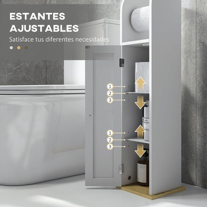 Bathroom Column Bathroom Cabinet with Open Compartment Door 2 Adjustable Shelves and Roll Holder Modern Style 20x20x80 cm White