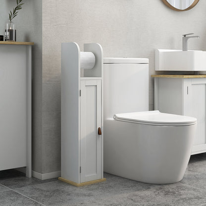 Bathroom Column Bathroom Cabinet with Open Compartment Door 2 Adjustable Shelves and Roll Holder Modern Style 20x20x80 cm White