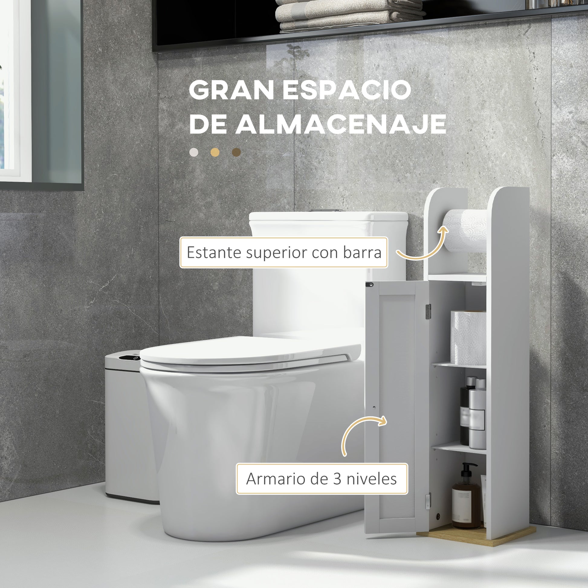 Bathroom Column Bathroom Cabinet with Open Compartment Door 2 Adjustable Shelves and Roll Holder Modern Style 20x20x80 cm White