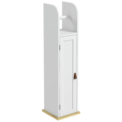 Bathroom Column Bathroom Cabinet with Open Compartment Door 2 Adjustable Shelves and Roll Holder Modern Style 20x20x80 cm White