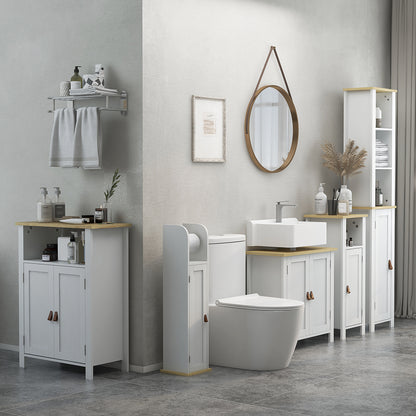 Bathroom Column Bathroom Cabinet with Open Compartment Door 2 Adjustable Shelves and Roll Holder Modern Style 20x20x80 cm White