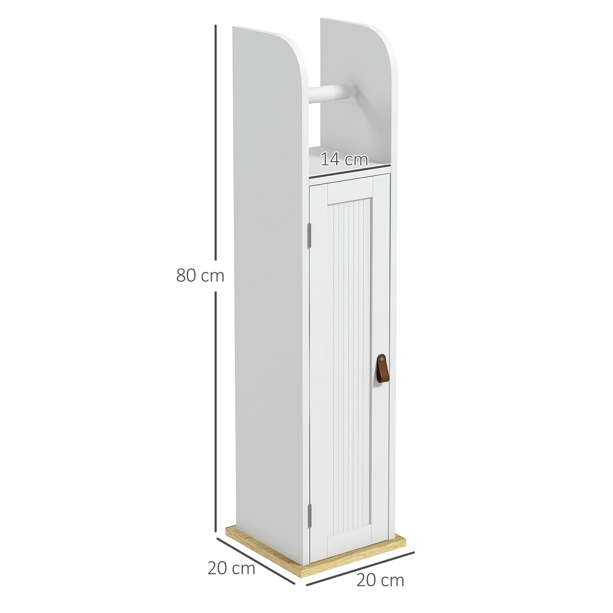 Bathroom Column Bathroom Cabinet with Open Compartment Door 2 Adjustable Shelves and Roll Holder Modern Style 20x20x80 cm White