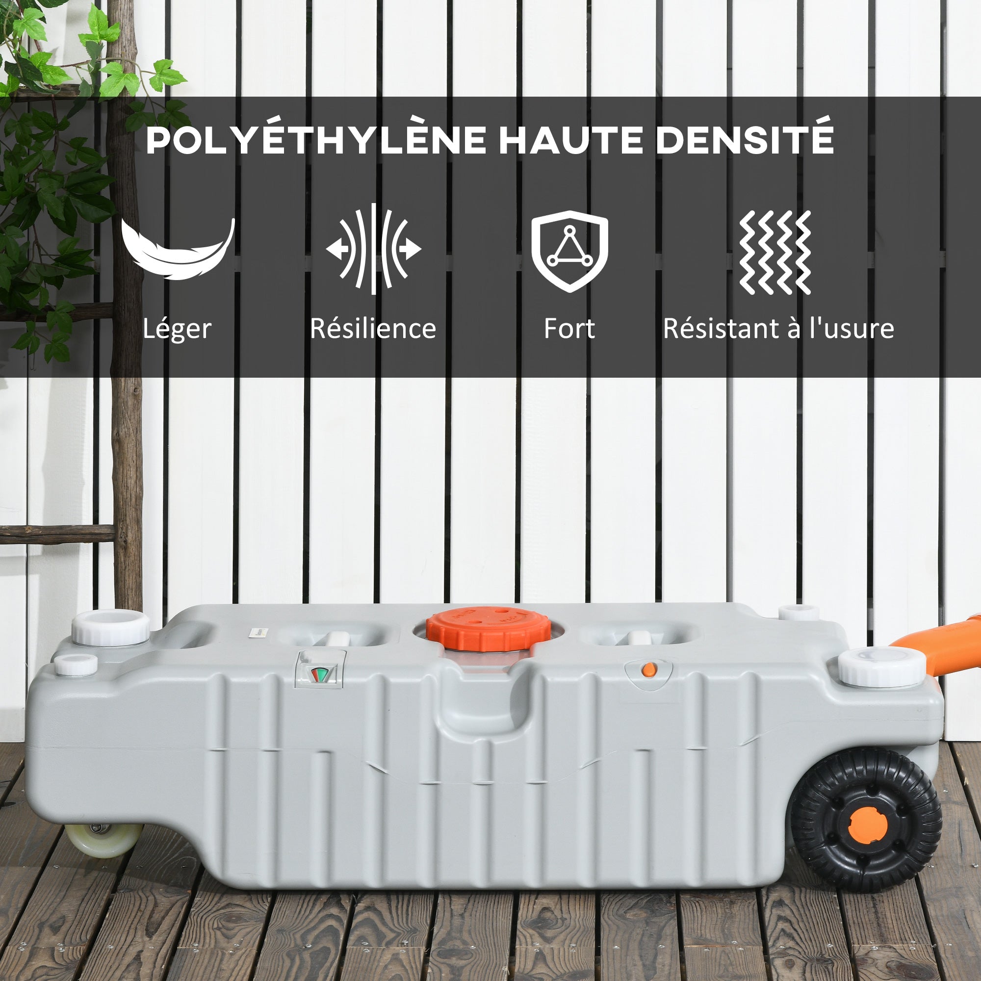 75-liter Portable Water Tank with Level Indicator, 3 Wheels, and Handle for Camping