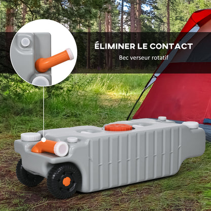 75-liter Portable Water Tank with Level Indicator, 3 Wheels, and Handle for Camping