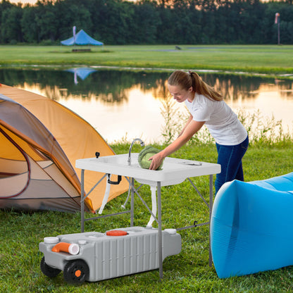 75-liter Portable Water Tank with Level Indicator, 3 Wheels, and Handle for Camping