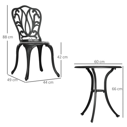 2-Seater Garden Set with 2 Chairs + Round Table in Retro Charm Style with Aluminum Cast, Black