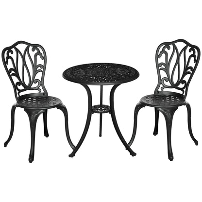 2-Seater Garden Set with 2 Chairs + Round Table in Retro Charm Style with Aluminum Cast, Black