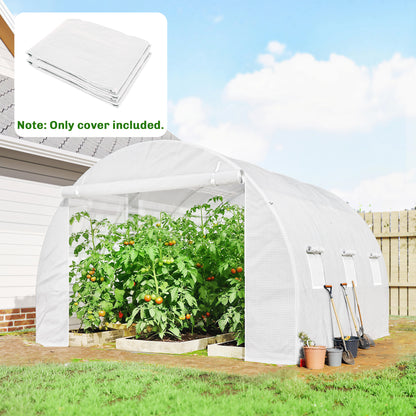 Replacement Tunnel Greenhouse Cover, 3 x 3 x 2 m (9.8 x 9.8 x 6.6 ft) — PE Waterproof, UV-Resistant, 6 Roll-Up Windows + Zip Roll Door, White