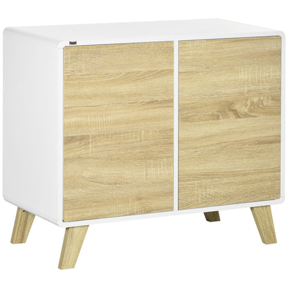 Storage Cabinet Sideboard Buffet Kitchen with 2 Doors and 2 Adjustable Shelves - White and Wood Effect - 80 x 40 x 70 cm