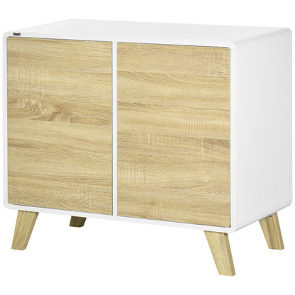 Storage Cabinet Sideboard Buffet Kitchen with 2 Doors and 2 Adjustable Shelves - White and Wood Effect - 80 x 40 x 70 cm