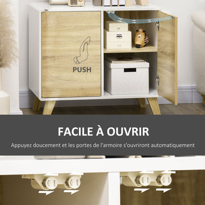 Storage Cabinet Sideboard Buffet Kitchen with 2 Doors and 2 Adjustable Shelves - White and Wood Effect - 80 x 40 x 70 cm